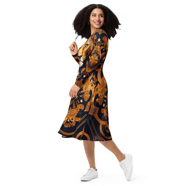 Long Sleeve Midi Dress Luxury LifeStyle Designer Print by Hazelglow