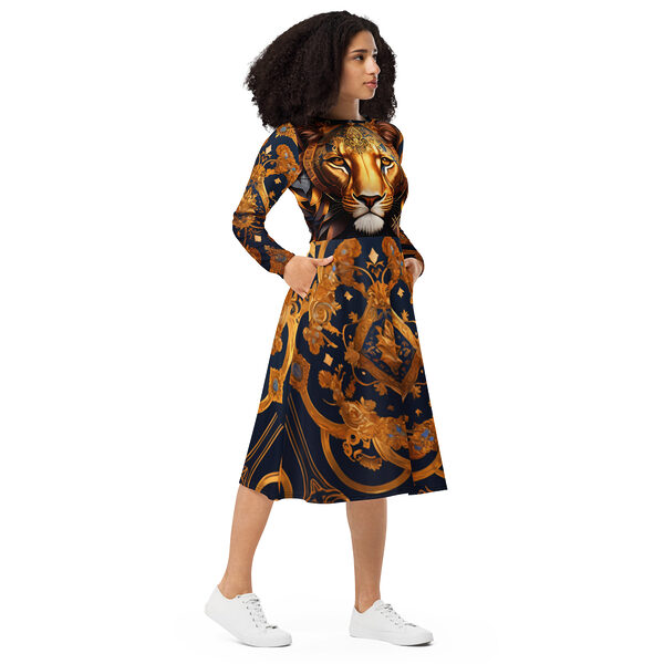 Long Sleeve Midi Dress Luxury LifeStyle Designer Print by Hazelglow