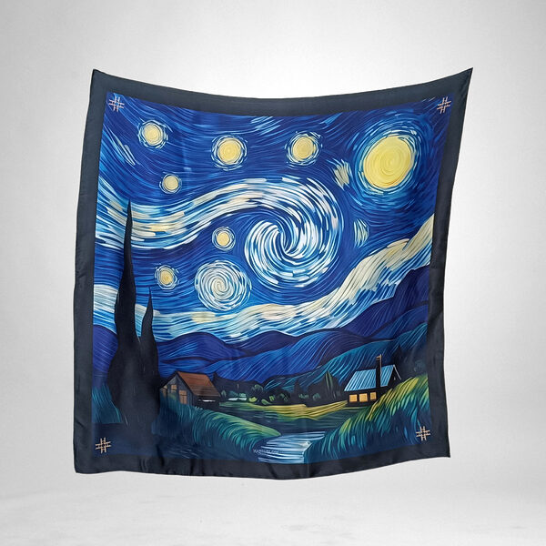 Luxury Designer Poly Silk Scarf | Soft & Lightweight Starry Night 04 Hazelglow