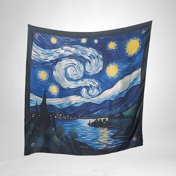 Luxury Designer Poly Silk Scarf | Soft & Lightweight Starry Night 08 | Hazelglow