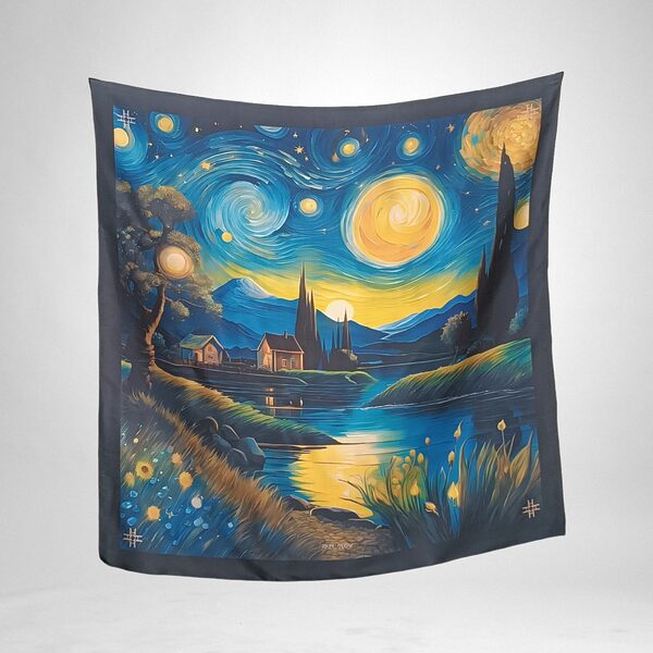 Luxury Designer Poly Silk Scarf | Soft & Lightweight Starry Night 11 | Hazelglow