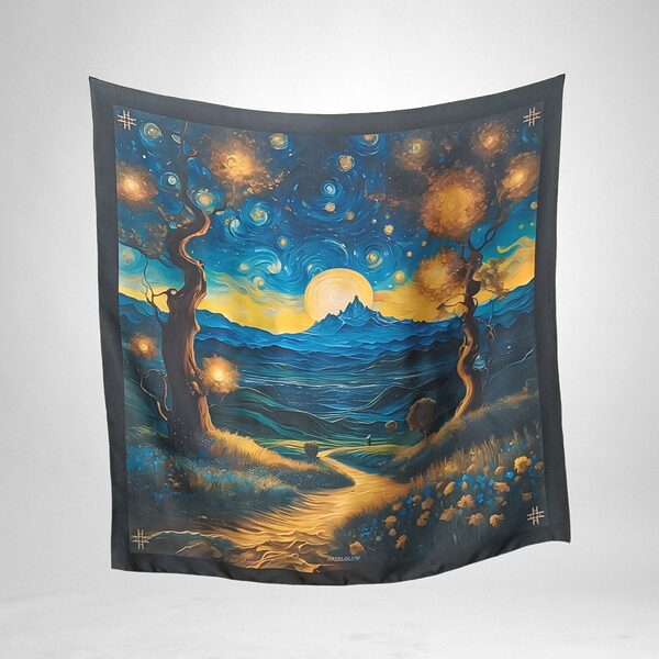 Luxury Designer Poly Silk Scarf | Soft & Lightweight Starry Night 12 | Hazelglow