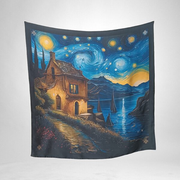 Luxury Designer Poly Silk Scarf | Soft & Lightweight Starry Night 13 | Hazelglow