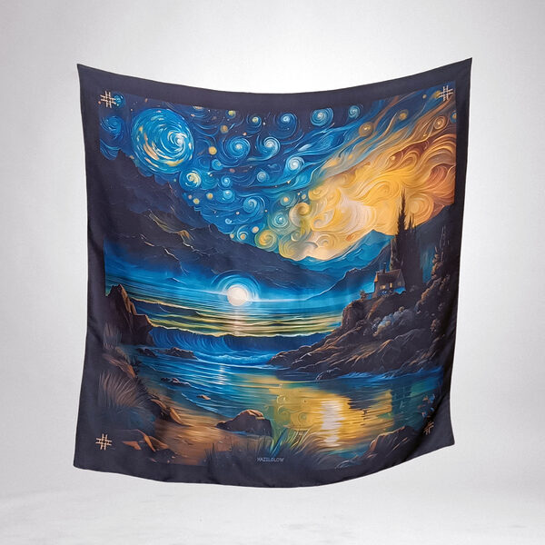 Luxury Designer Poly Silk Scarf | Soft & Lightweight Starry Night 17 Hazelglow