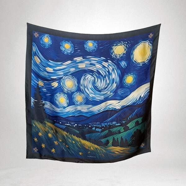 Luxury Designer Poly Silk Scarf | Soft & Lightweight | Starry Night Hazelglow 18