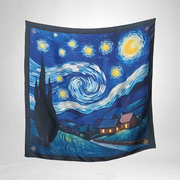 Luxury Designer Poly Silk Scarf | Soft & Lightweight | Starry Night Hazelglow 20