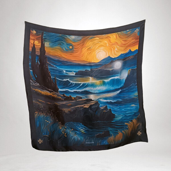 Luxury Designer Poly Silk Scarf | Soft & Lightweight Starry Night 02