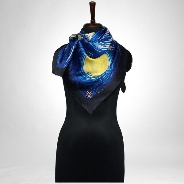 Luxury Designer Poly Silk Scarf | Soft & Lightweight Starry Night 04 Hazelglow