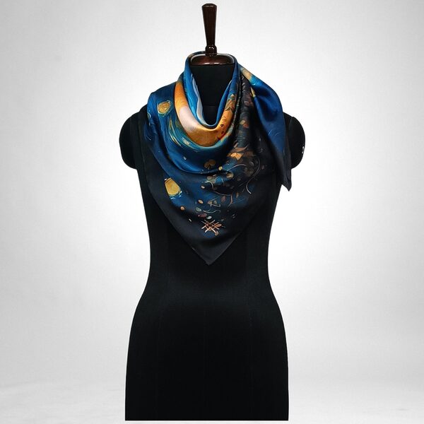 Luxury Designer Poly Silk Scarf | Soft & Lightweight | Starry Night 10