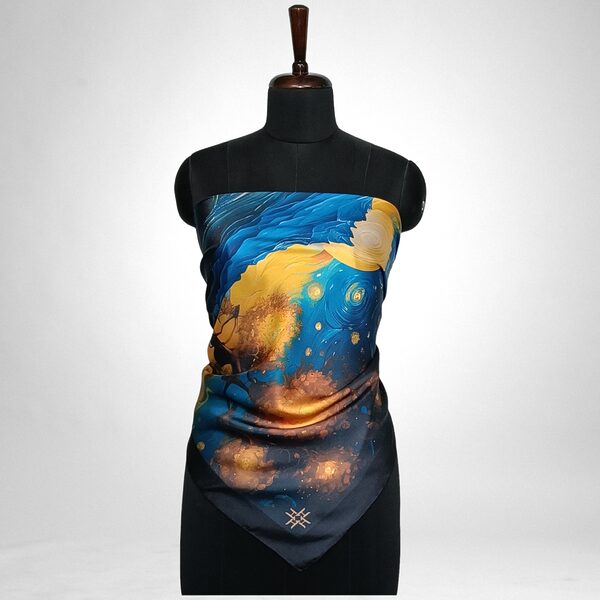 Luxury Designer Poly Silk Scarf | Soft & Lightweight Starry Night 12 | Hazelglow