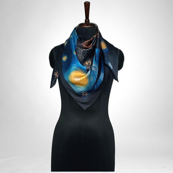Luxury Designer Poly Silk Scarf | Soft & Lightweight Starry Night 13 | Hazelglow