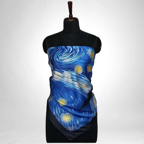 Luxury Designer Poly Silk Scarf | Soft & Lightweight Starry Night 15 | Hazelglow
