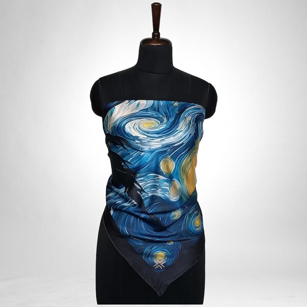 Luxury Designer Poly Silk Scarf | Soft & Lightweight | Starry Night Hazelglow 19
