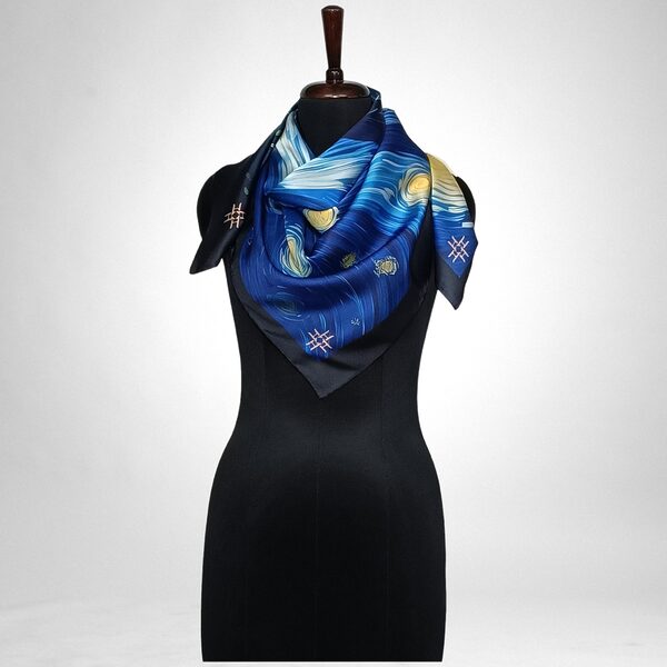 Luxury Designer Poly Silk Scarf | Soft & Lightweight Starry Night 01