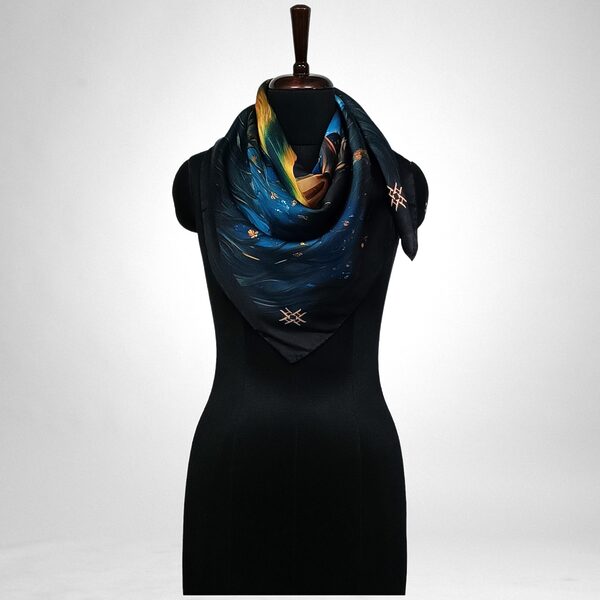 Luxury Designer Poly Silk Scarf | Soft & Lightweight Starry Night 07
