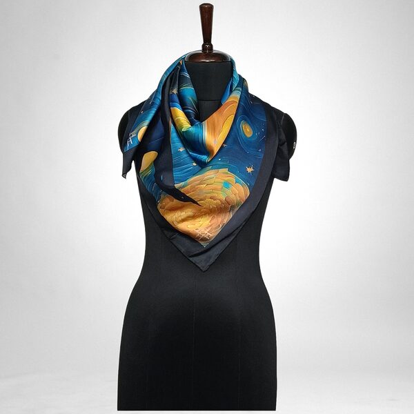 Luxury Designer Poly Silk Scarf | Soft & Lightweight Starry Night 11 | Hazelglow