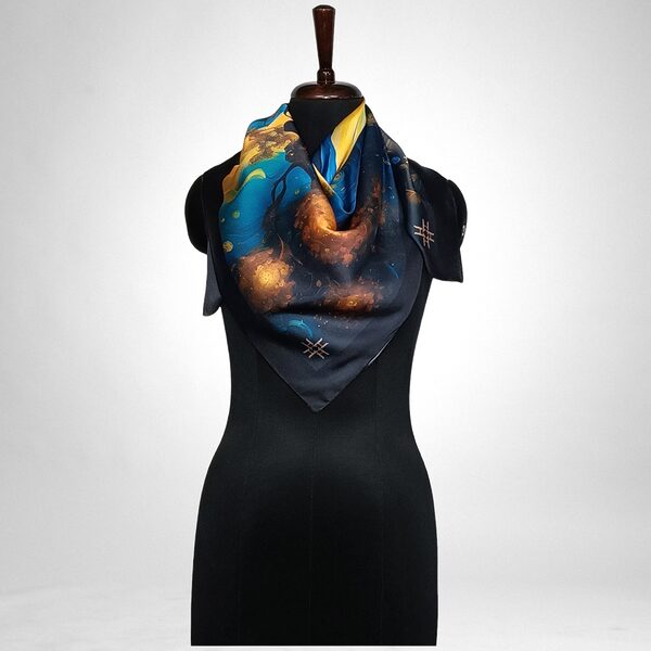 Luxury Designer Poly Silk Scarf | Soft & Lightweight Starry Night 12 | Hazelglow