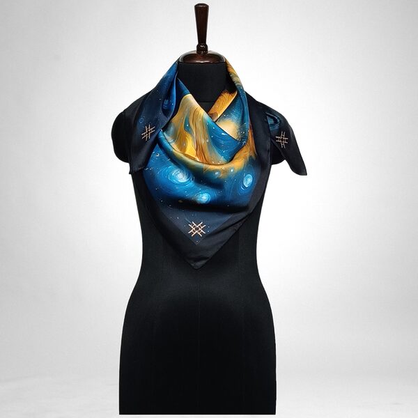 Luxury Designer Poly Silk Scarf | Soft & Lightweight Starry Night 14 Hazelglow