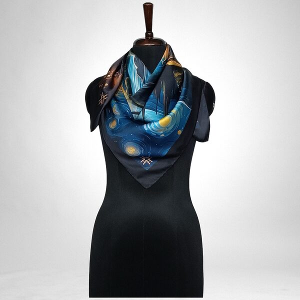 Luxury Designer Poly Silk Scarf | Soft & Lightweight Starry Night 16 Hazelglow