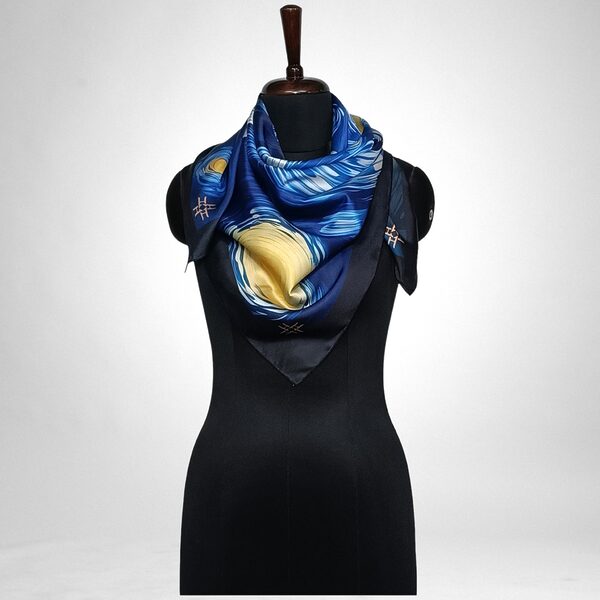 Luxury Designer Poly Silk Scarf | Soft & Lightweight | Starry Night Hazelglow 18