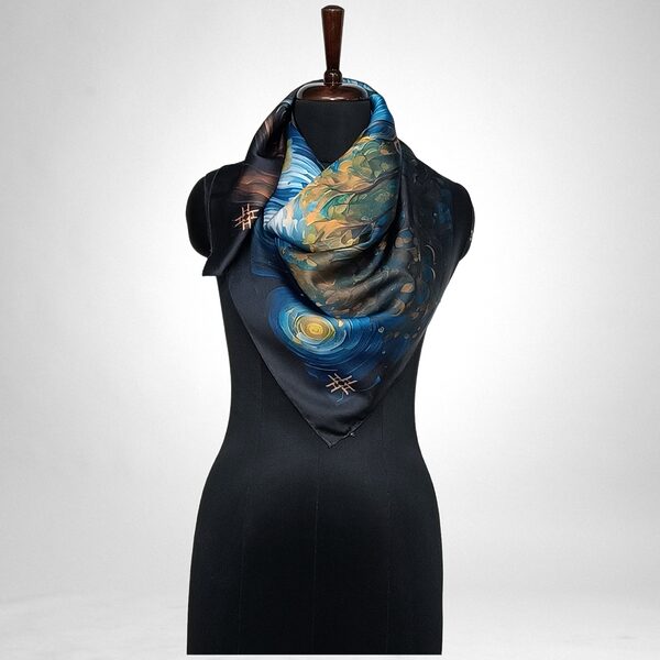 Luxury Designer Poly Silk Scarf | Soft & Lightweight | Starry Night Hazelglow 19