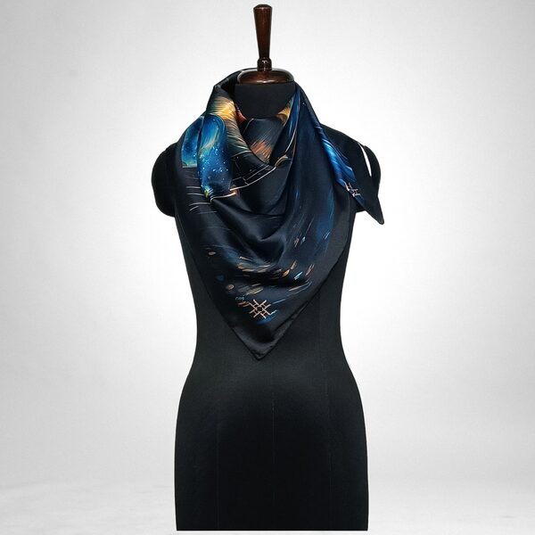 Luxury Designer Poly Silk Scarf | Soft & Lightweight | Starry Night 21