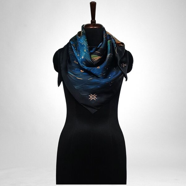Luxury Designer Poly Silk Scarf | Soft & Lightweight Starry Night 07