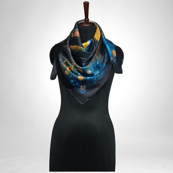 Luxury Designer Poly Silk Scarf | Soft & Lightweight Starry Night 11 | Hazelglow