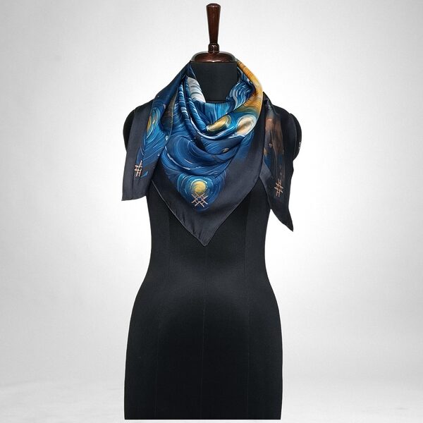 Luxury Designer Poly Silk Scarf | Soft & Lightweight | Starry Night Hazelglow 19