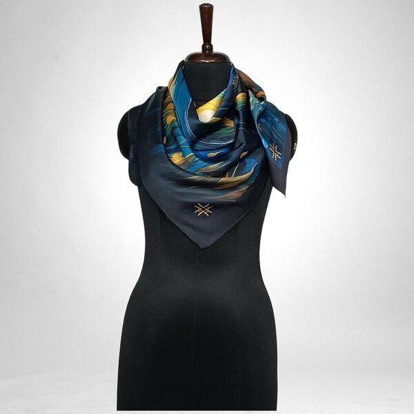 Luxury Designer Poly Silk Scarf | Soft & Lightweight Starry Night 11 | Hazelglow