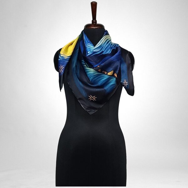 Luxury Designer Poly Silk Scarf | Soft & Lightweight Starry Night 15 | Hazelglow