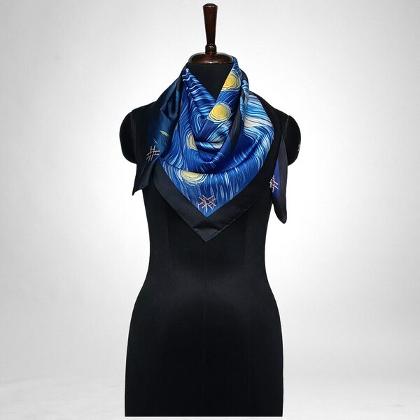 Luxury Designer Poly Silk Scarf | Soft & Lightweight Starry Night 15 | Hazelglow