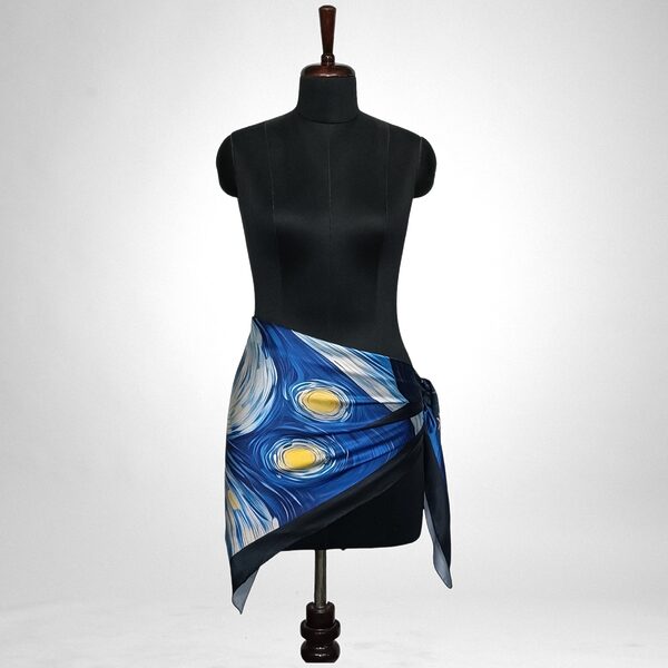 Luxury Designer Poly Silk Scarf | Soft & Lightweight Starry Night 08 | Hazelglow