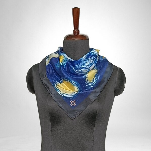 Luxury Designer Poly Silk Scarf | Soft & Lightweight | Starry Night Hazelglow 18