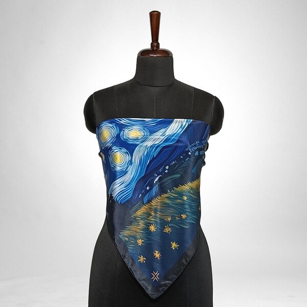Luxury Designer Poly Silk Scarf | Soft & Lightweight | Starry Night Hazelglow 18