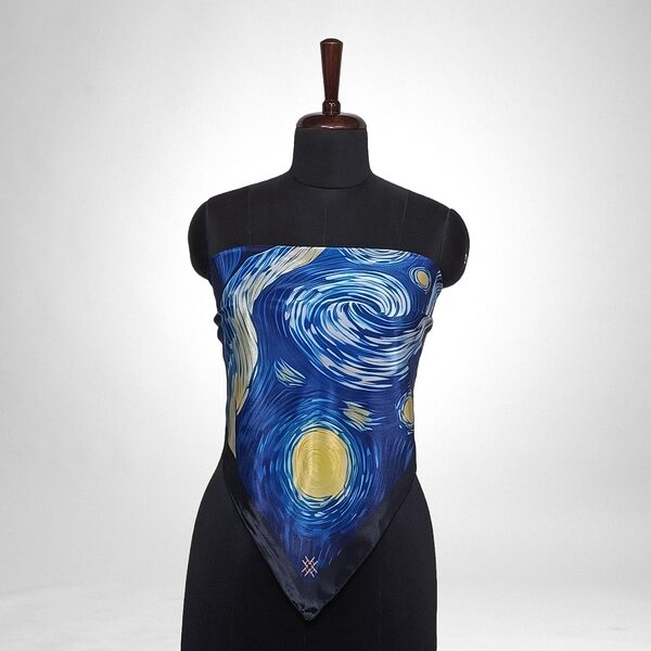 Luxury Designer Poly Silk Scarf | Soft & Lightweight Starry Night 04 Hazelglow