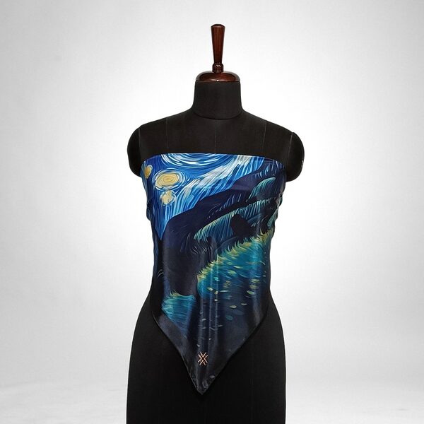 Luxury Designer Poly Silk Scarf | Soft & Lightweight Starry Night 01