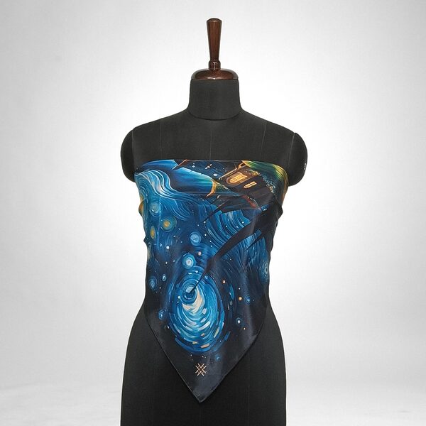 Luxury Designer Poly Silk Scarf | Soft & Lightweight Starry Night 07