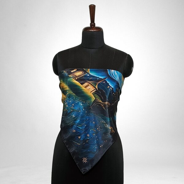 Luxury Designer Poly Silk Scarf | Soft & Lightweight Starry Night 07