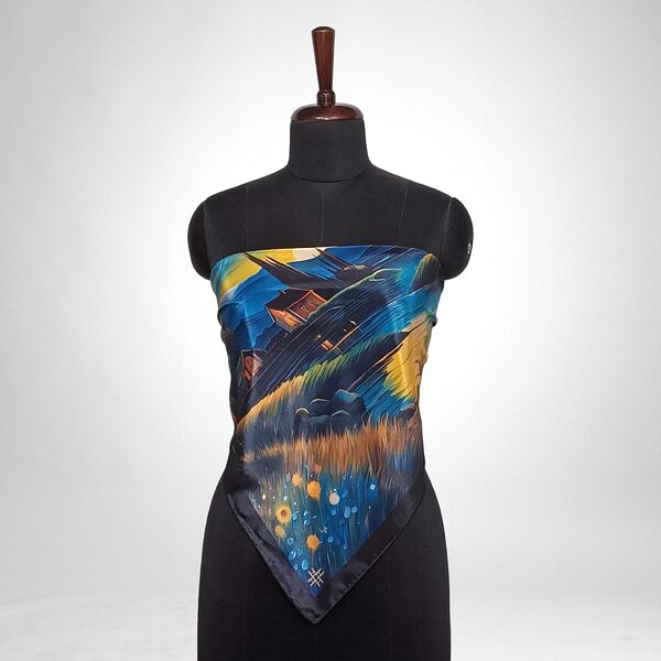 Luxury Designer Poly Silk Scarf | Soft & Lightweight Starry Night 11 | Hazelglow