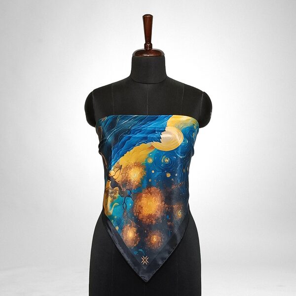Luxury Designer Poly Silk Scarf | Soft & Lightweight Starry Night 12 | Hazelglow