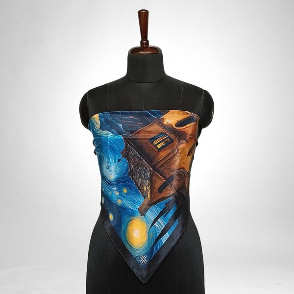 Luxury Designer Poly Silk Scarf | Soft & Lightweight Starry Night 13 | Hazelglow