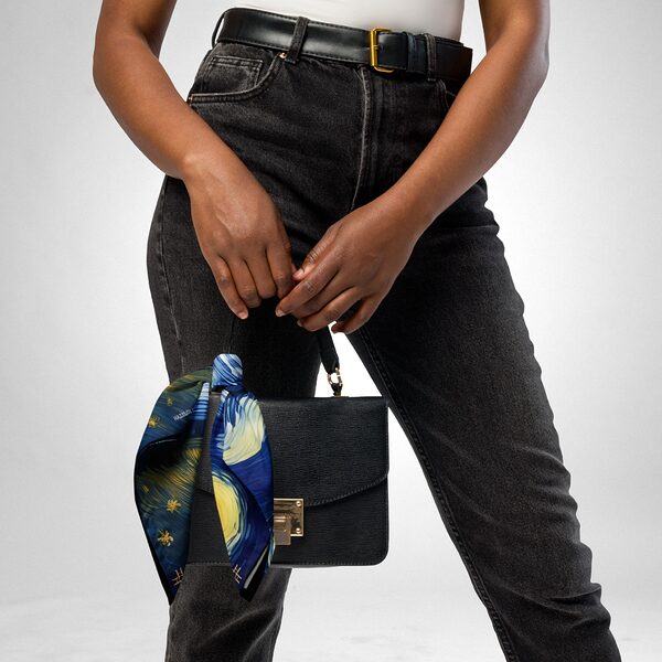 Luxury Designer Poly Silk Scarf | Soft & Lightweight | Starry Night Hazelglow 18