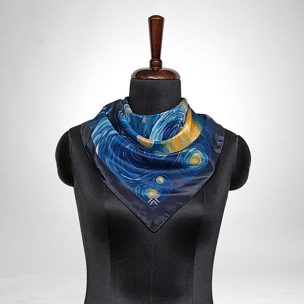 Luxury Designer Poly Silk Scarf | Soft & Lightweight | Starry Night Hazelglow 19