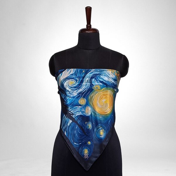 Luxury Designer Poly Silk Scarf | Soft & Lightweight | Starry Night Hazelglow 19