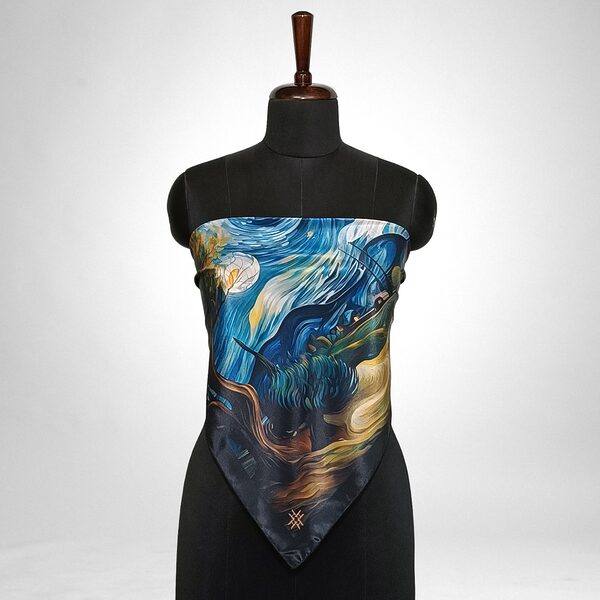 Luxury Designer Poly Silk Scarf | Soft & Lightweight | Starry Night Hazelglow 19