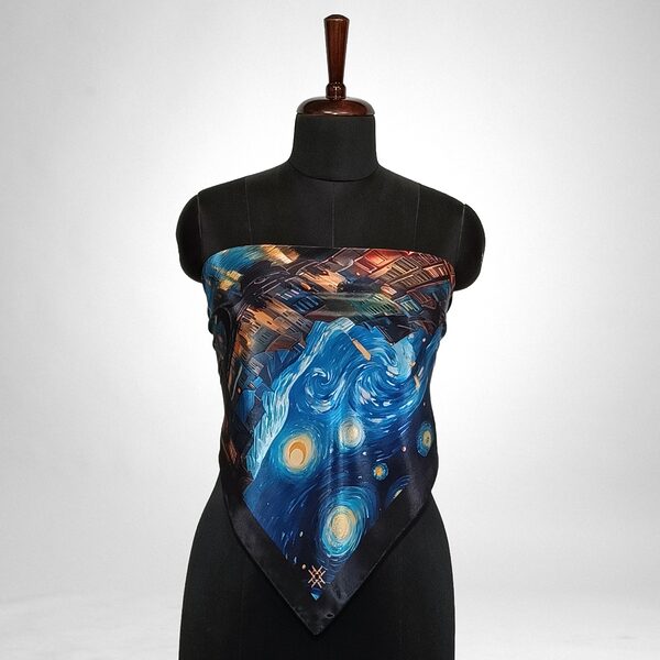 Luxury Designer Poly Silk Scarf | Soft & Lightweight | Starry Night 21